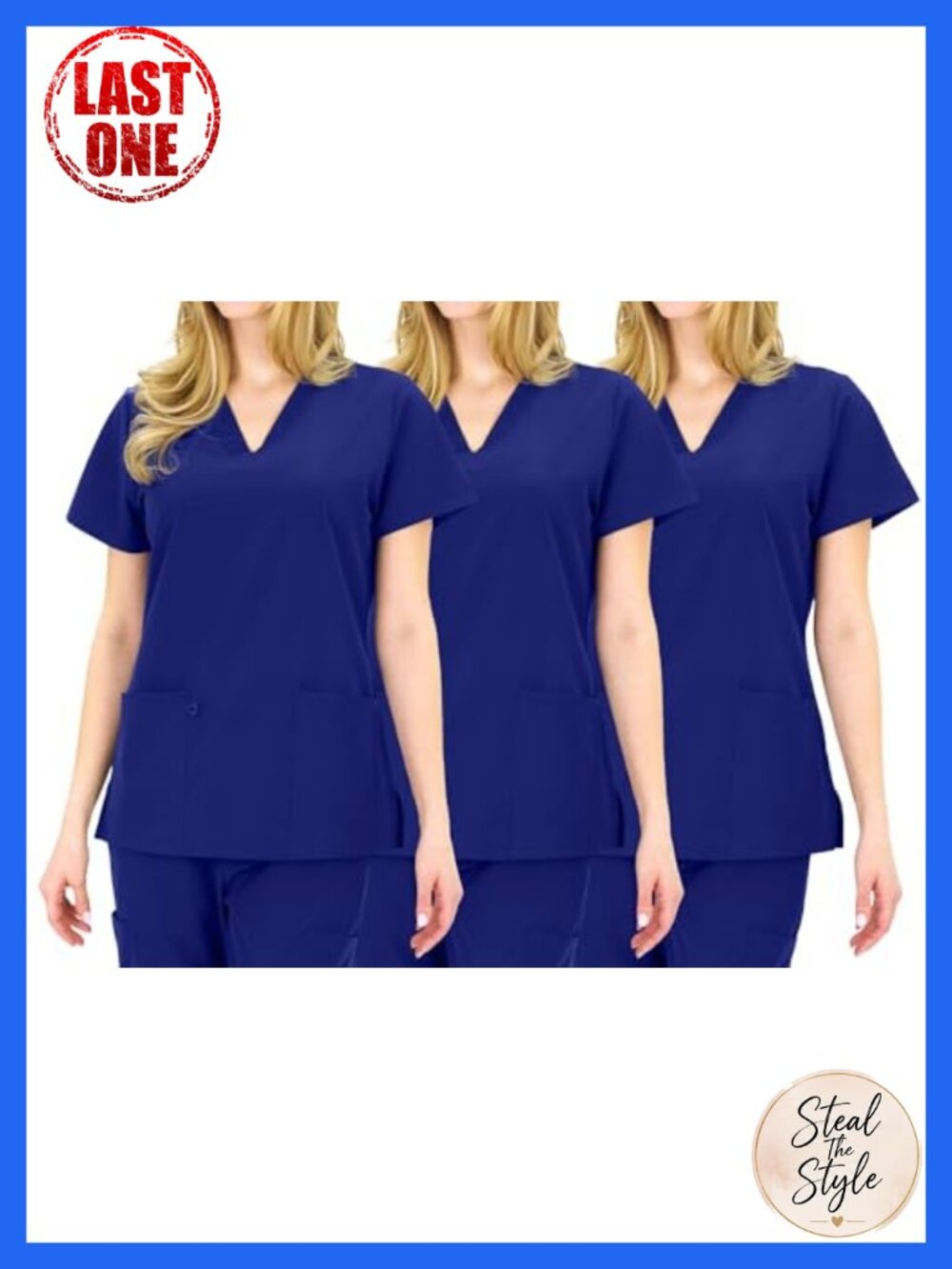 Women's Scrub Tops 3 Pack Curved V-Neck 7 Pockets Stretch Medical Workwear